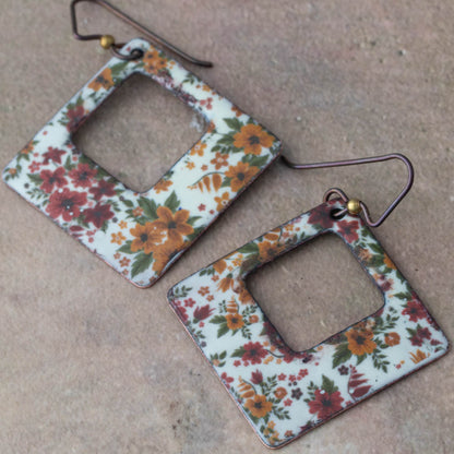 Floral Enamel Window Earrings