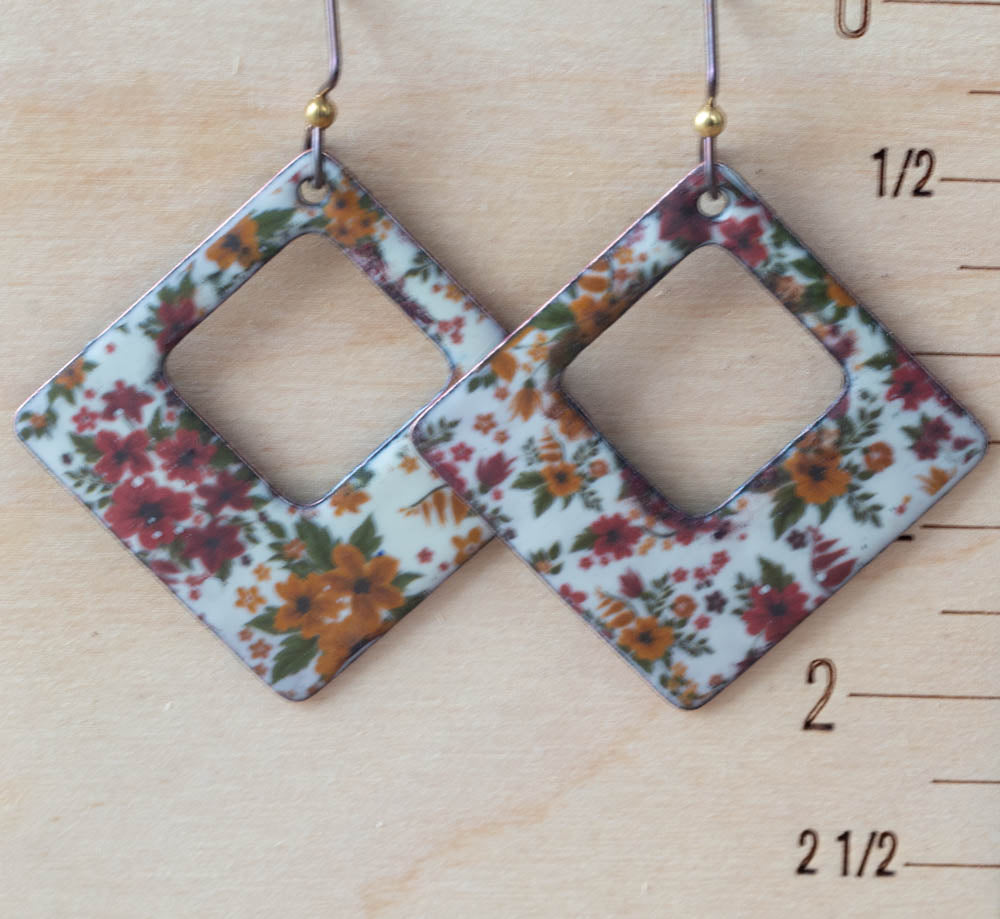 Floral Enamel Window Earrings