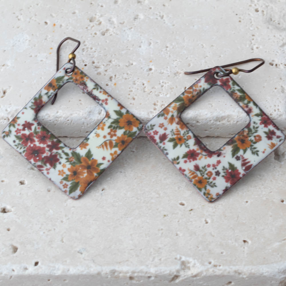 Floral Enamel Window Earrings