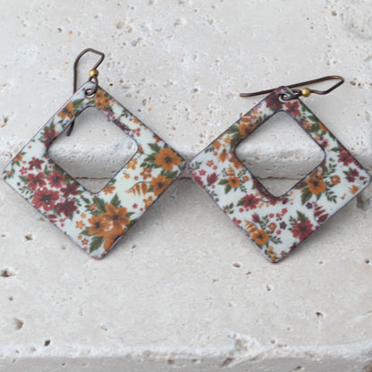 Floral Enamel Window Earrings