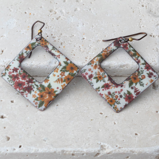 Floral Enamel Window Earrings