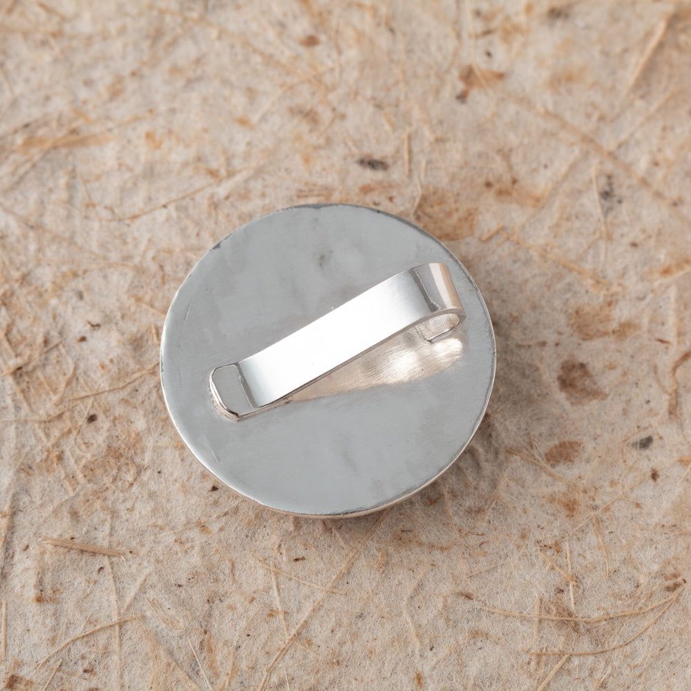 Back of sterling silver fox pendant showing the generously sized chain bail