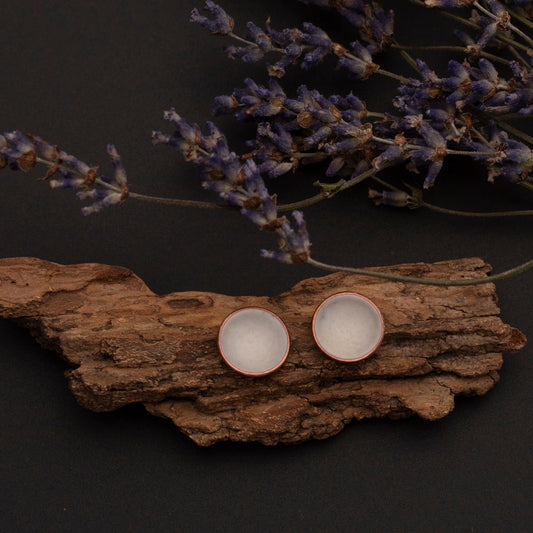 Gray enamel stud earrings handmade in Vermont.