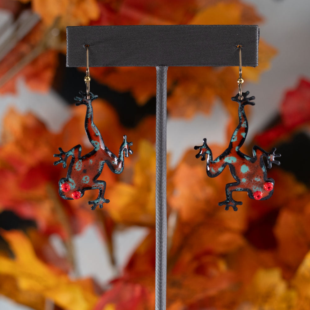 Enameled Copper Tree Frog Earrings