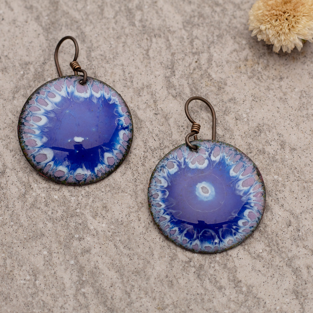 Blue/Purple/White Round Earrings