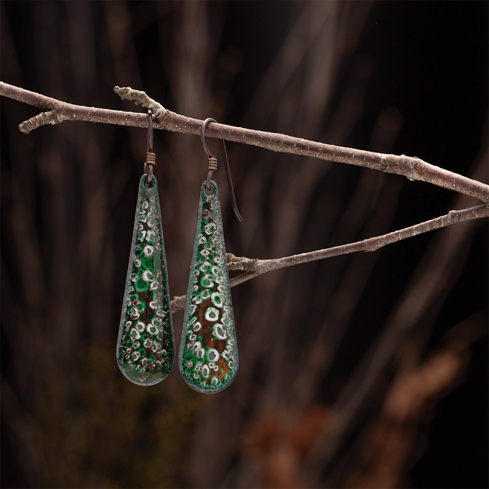 Green, Red & White Teardrop Earrings