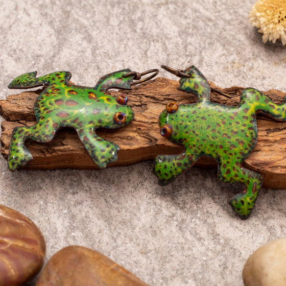 Green & Brown Frog Earrings