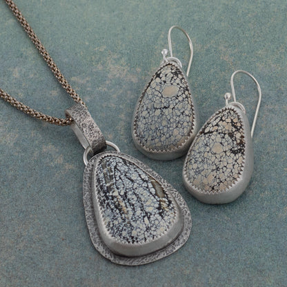Ivory Creek Variscite sterling silver necklace shown with coordinating handmade variscite earrings