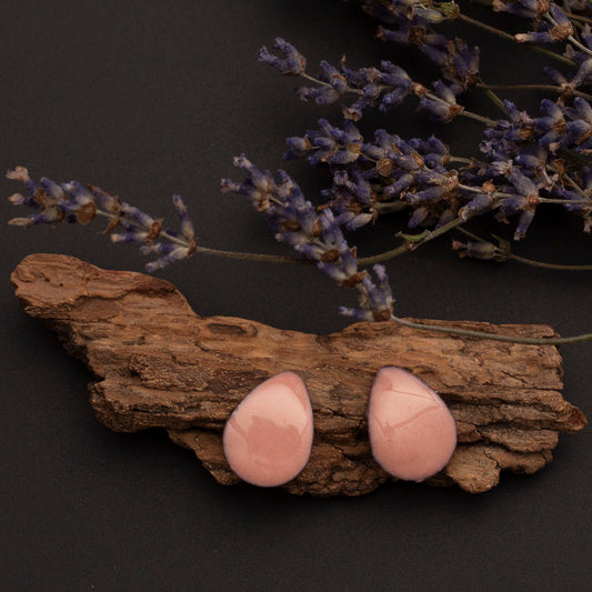 Pink enamel stud earrings handmade in Vermont