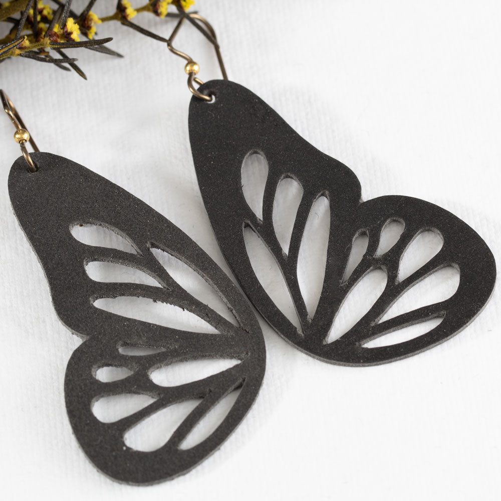 Faux Leather Butterfly Earrings