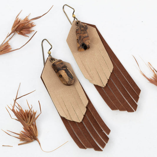 Faux Leather & Spalted Maple Earrings