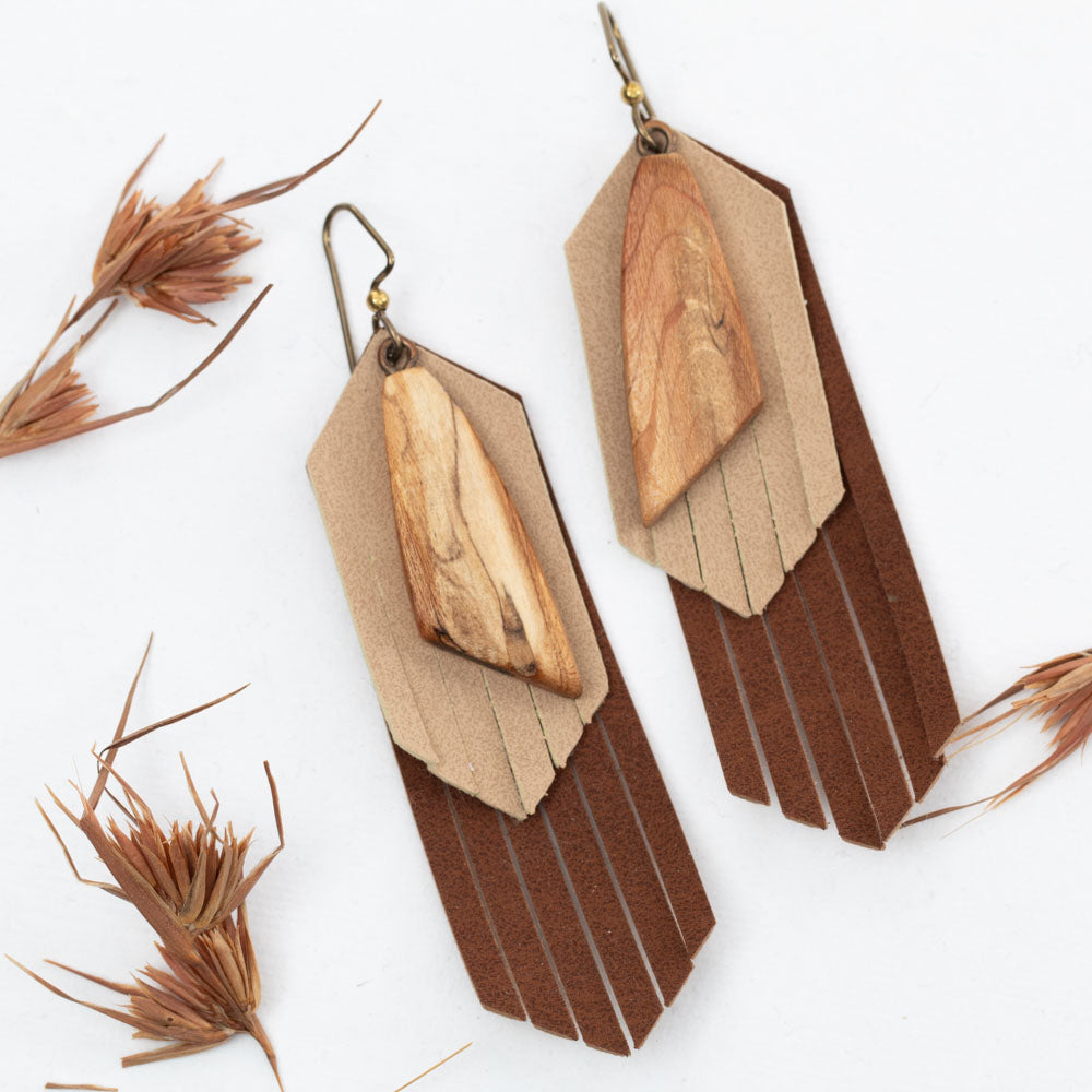 Faux Leather & Hardwood Earrings