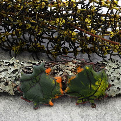 Colorful enamel maple leaf earrings with niobium ear wires