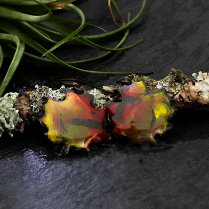 Colorful enamel maple leaf earrings with niobium ear wires