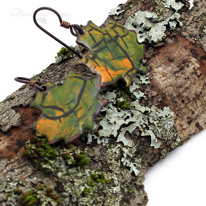 Colorful enamel maple leaf earrings with niobium ear wires