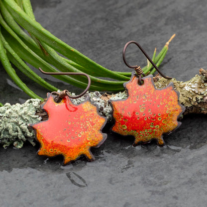 Colorful enamel maple leaf earrings with niobium ear wires