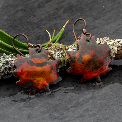 Colorful enamel maple leaf earrings with niobium ear wires