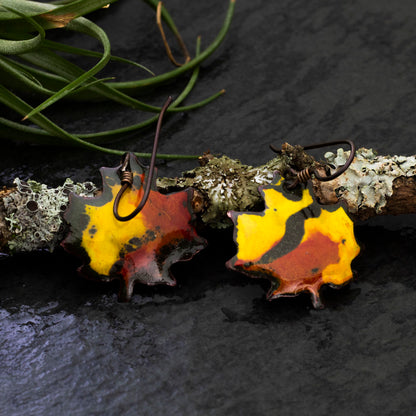 Colorful enamel maple leaf earrings with niobium ear wires