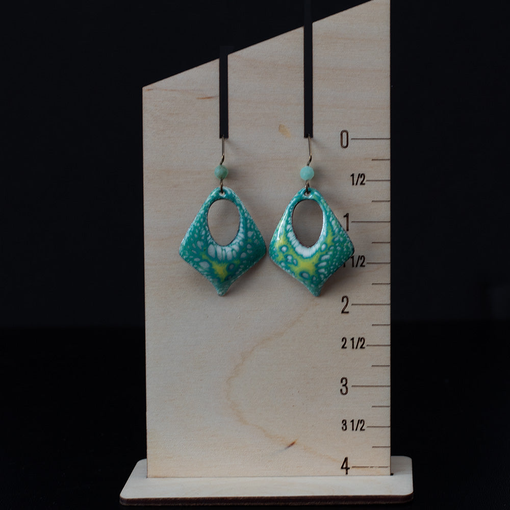 Black & Aqua Enamel & Gemstone Earrings