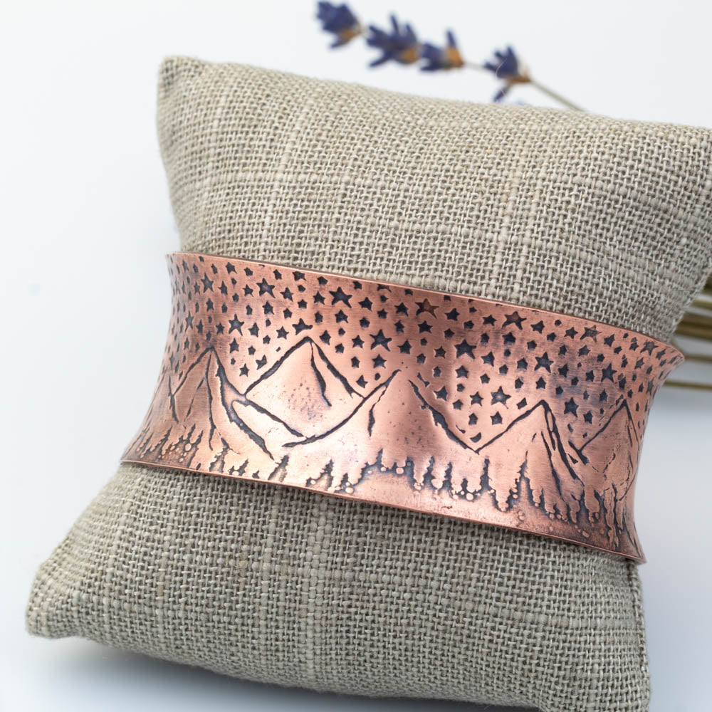 Mountains Under the Stars Anticlastic Copper Cuff Bracelet