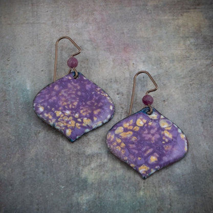 Purple Yellow Enamel Gemstone Petal Drop Earrings – Purple Meadow