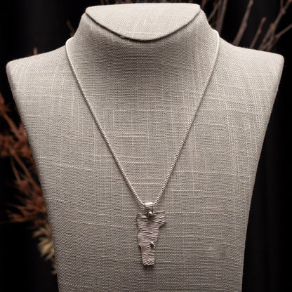 Fine silver Vermont necklace with approximately 1 1/2 inch pendant, handmade in Vermont by Divella Designs.