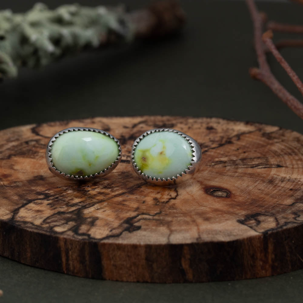 Soft green and gold variscite earrings artisan made