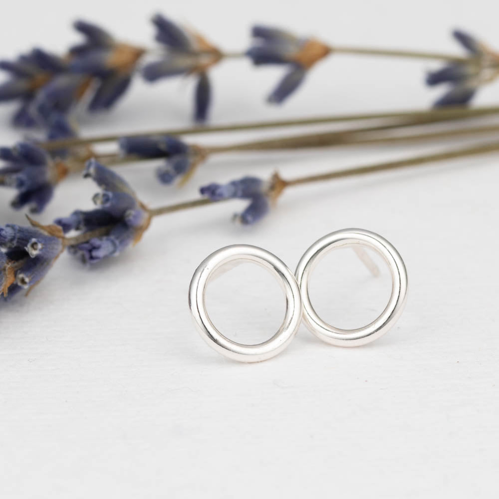 sterling silver circle stud earrings 1/4 inch minimalist handmade Vermont