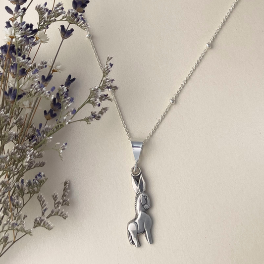 Fine Silver Donkey Pendant Necklace