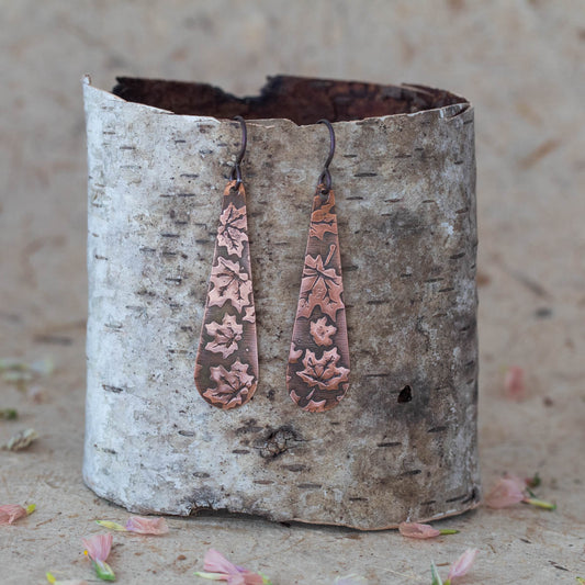 Maple Leaf Earrings – Textured Copper