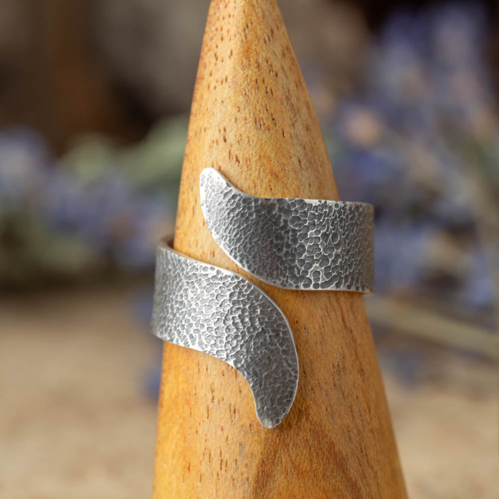 artisan silver ring organic curved wrap design