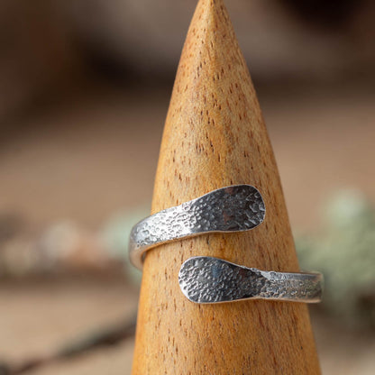 handmade hammered silver wrap ring oxidized texture detail