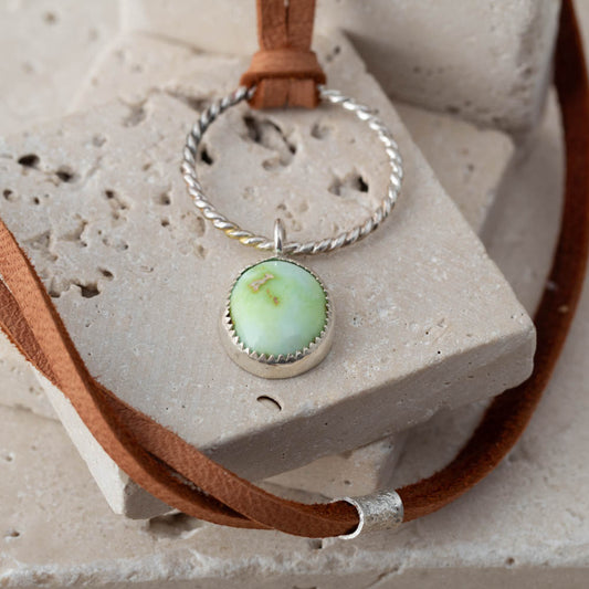 handmade variscite necklace with sliding leather cord