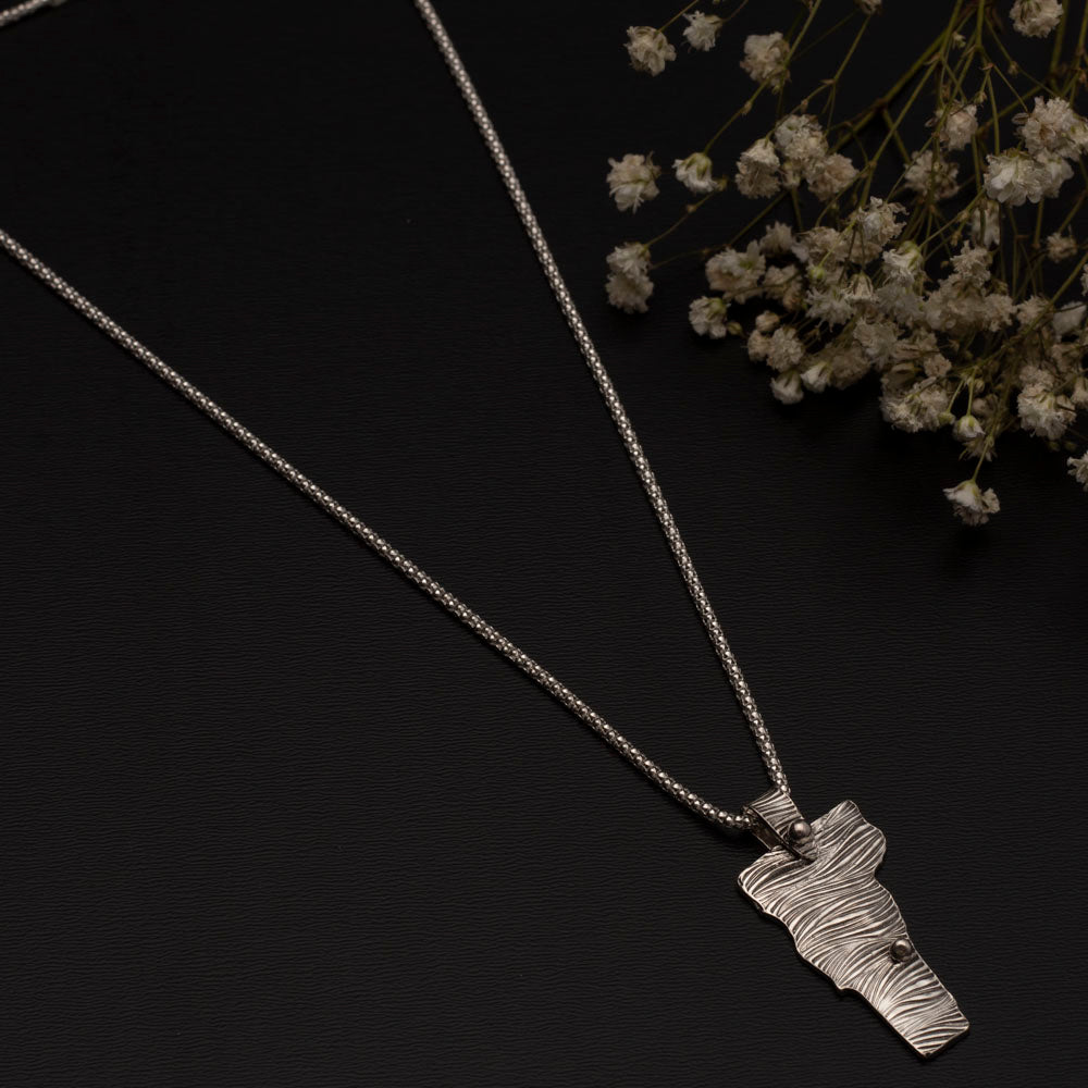 Fine silver Vermont necklace with approximately 1 1/2 inch pendant, handmade in Vermont by Divella Designs.