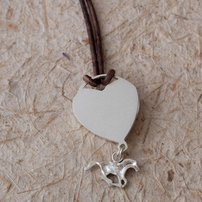 Wild Horse Stone Heart Necklace with Sterling Silver Horse Charm