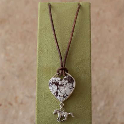 Wild Horse Stone Heart Necklace with Sterling Silver Horse Charm