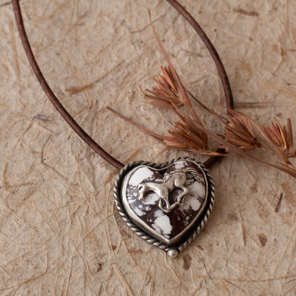 Wild Horse Stone Heart and Sterling Silver Horse Necklace