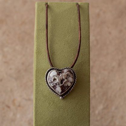 Wild Horse Stone Heart and Sterling Silver Horse Necklace