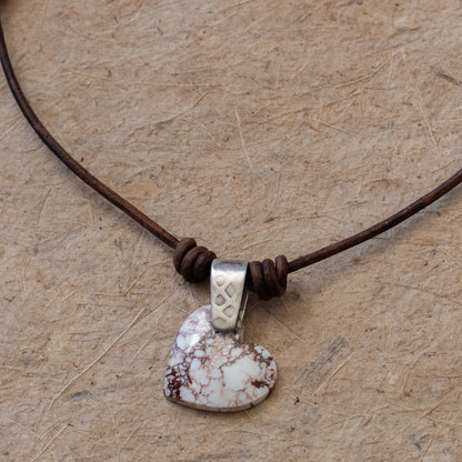 Wild Horse Stone Heart and Fossil Jasper Leather Necklace