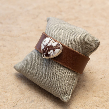 Wild Horse Stone Heart Leather Cuff Bracelet