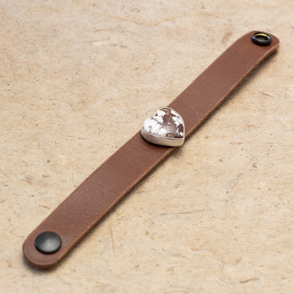 Wild Horse Stone Heart Leather Cuff Bracelet