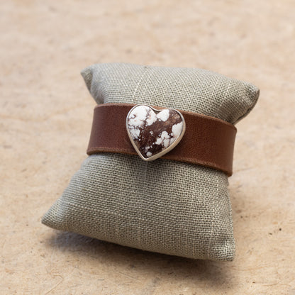 Wild Horse Stone Heart Leather Cuff Bracelet