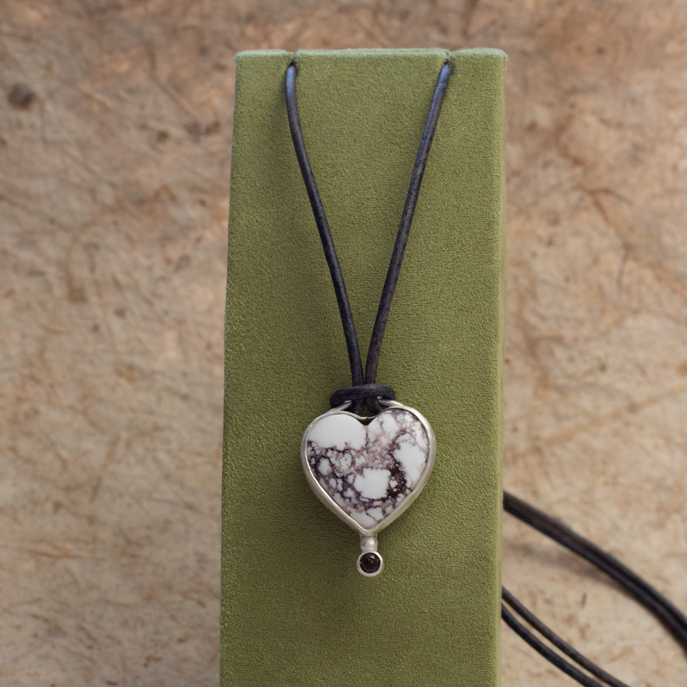 Wild Horse Stone and Smoky Quartz Heart Necklace