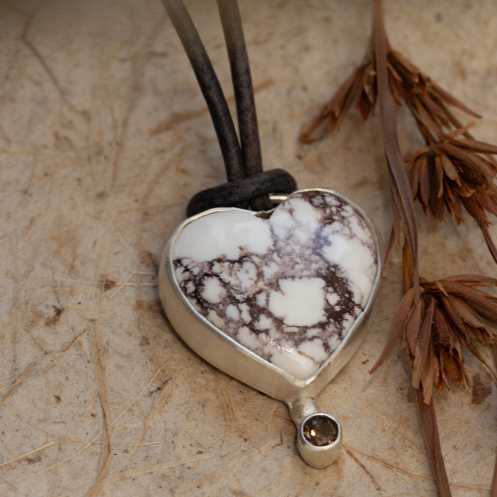 Wild Horse Stone and Smoky Quartz Heart Necklace