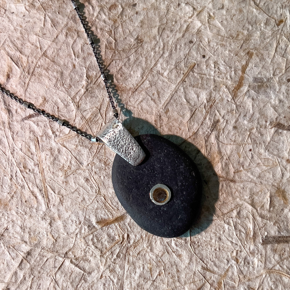 Beach Stone and Sterling Silver CZ Necklace