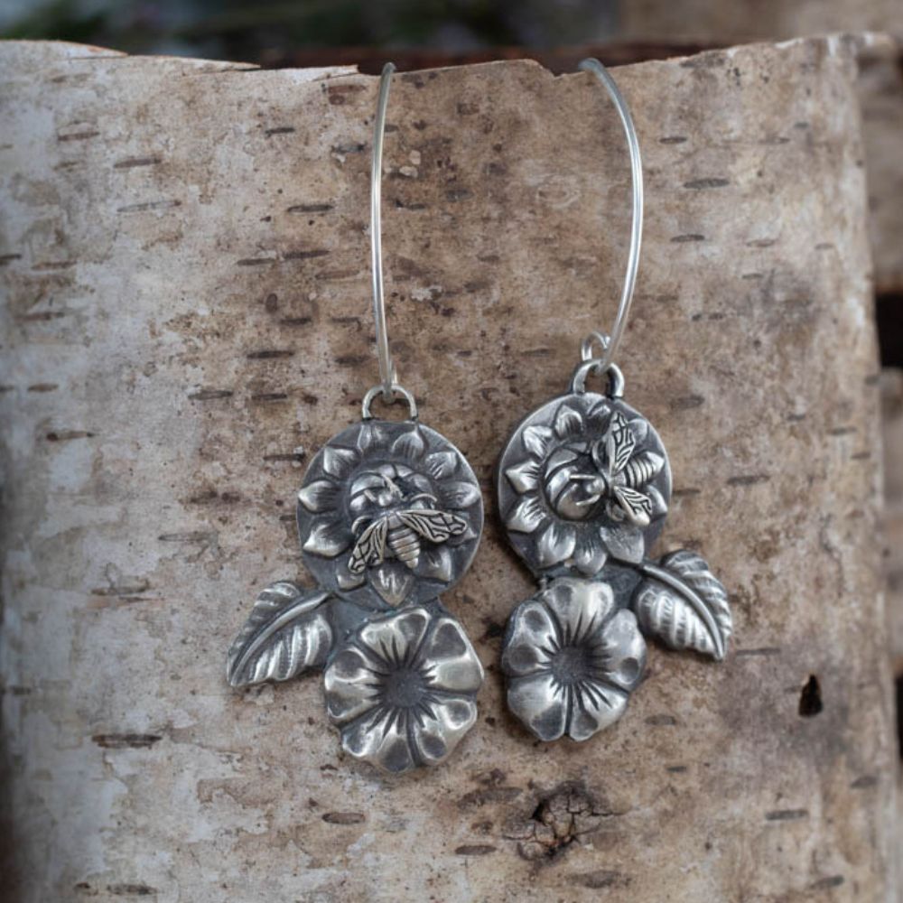 Sterling Silver Bee and Flower Earrings – Bee & Bloom