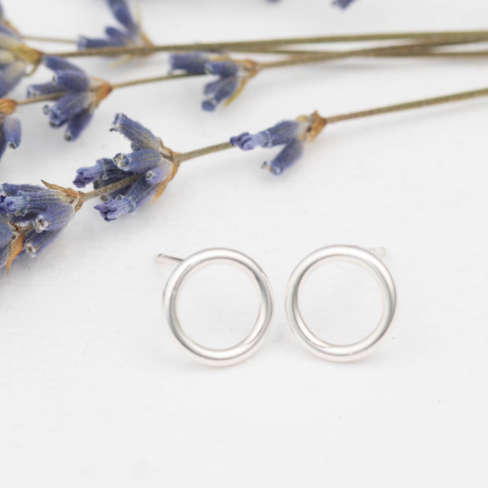 handmade minimalist silver circle studs nature inspired jewelry