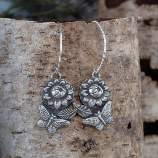 Sterling Silver Butterfly and Flower Earrings – Blossom & Butterfly