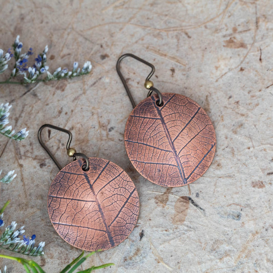 Copper Leaf Print Earrings