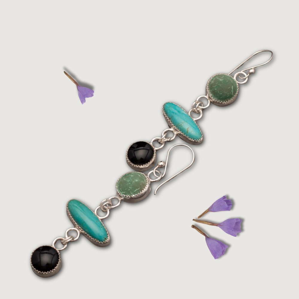 Turquoise, Malachite & Onyx Earrings